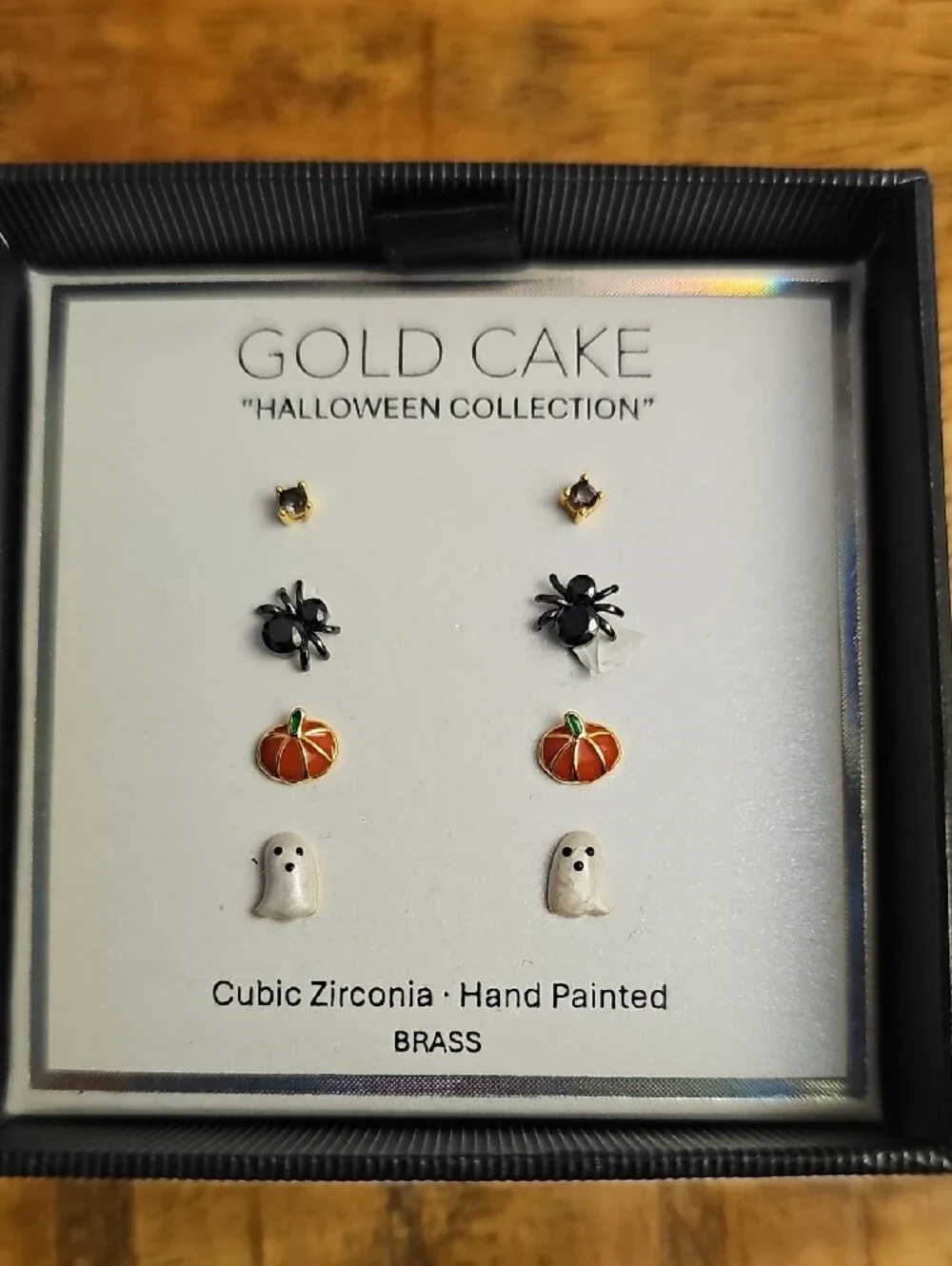 NWT Gold Cake Halloween Collection Stud Earrings Pack 4 Pair Ghost Spider CZ New